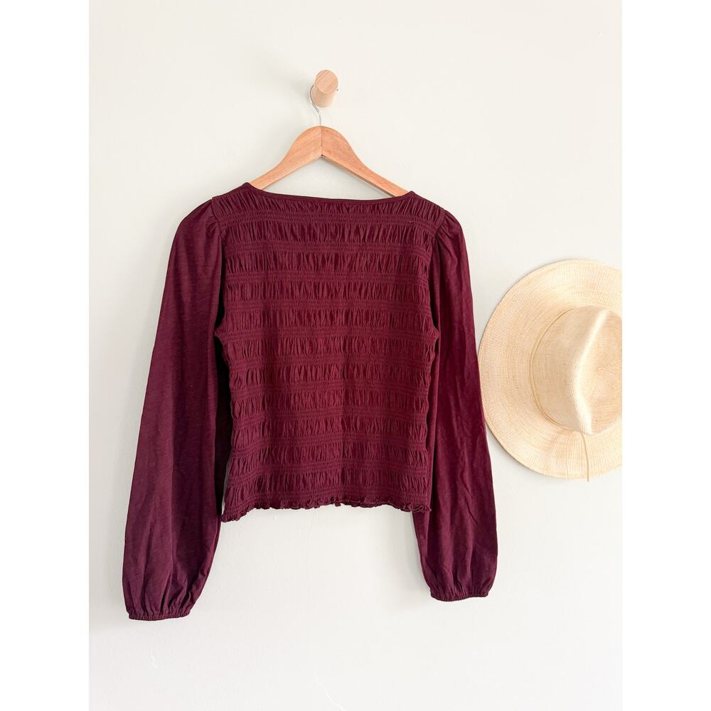 Madewell | NWT Smocked Boatneck Top Dark Pomegranate | Sz S - Picture 9 of 9